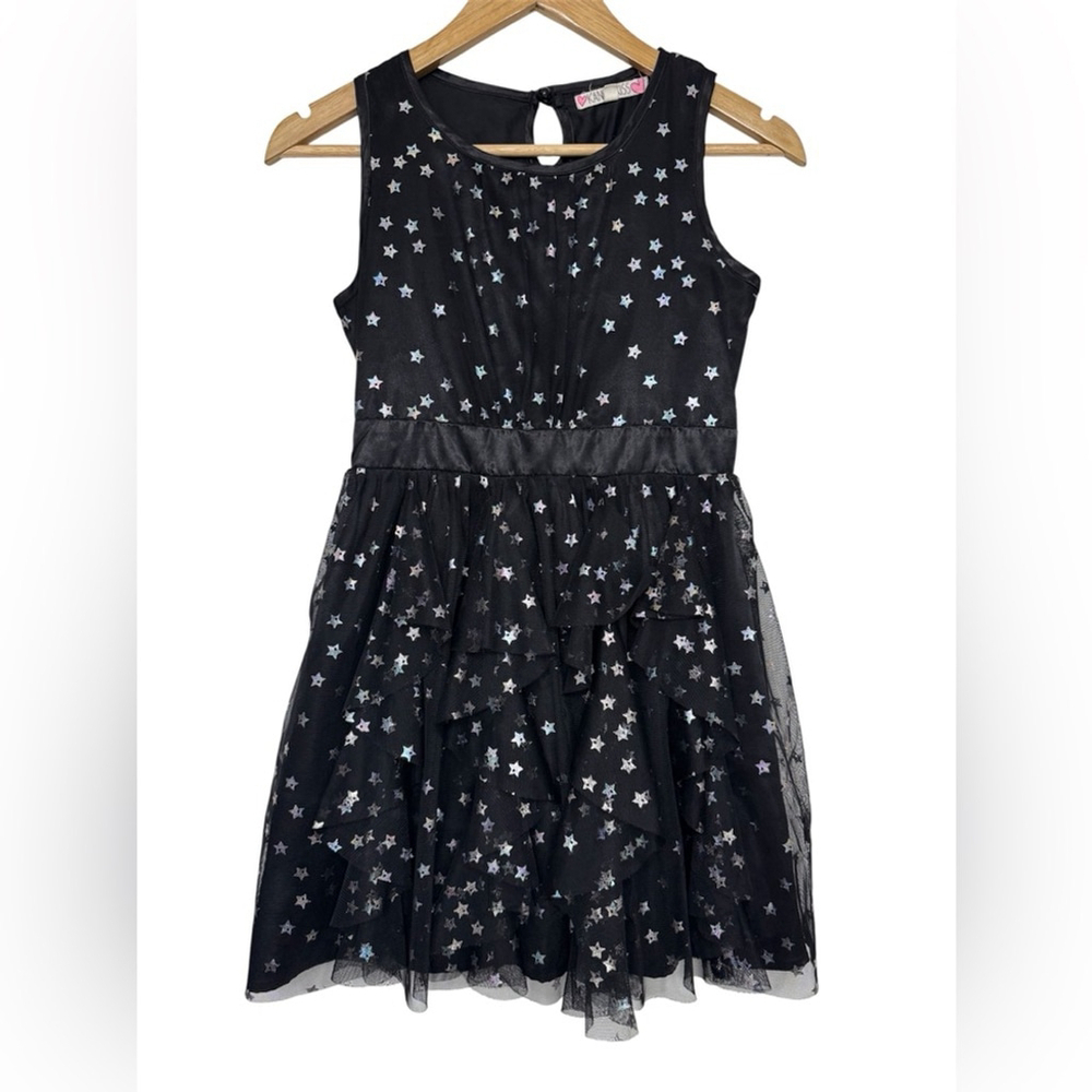 Kandy Kiss Black Star Print Ruffle Tulle Dress Girls Size L (10/12)